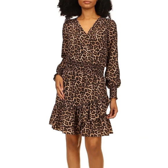 Animal Print Pebble Crepe Surplice V-Neck Dress - Picture 1 of 4